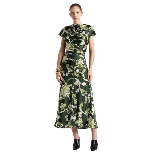 Cue Green Chintz Floral Draped Midi Dress